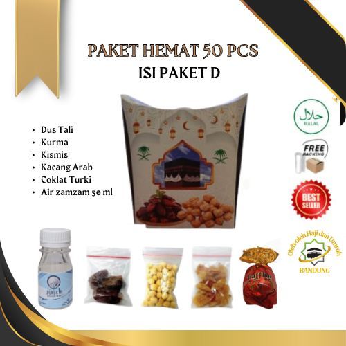 

Oleh Oleh Haji/Umroh Isi 50 Paket D Dus Tali, Botol+Air zam zam, Kurma, Kacang Arab, Kismis, Cotur