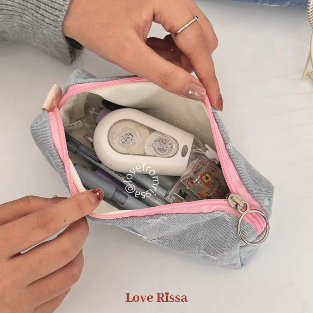 

HenJO [RISSA] Pouch Miki Jeans Denim Cute Pencil Pouch Kecil Tempat Pensil Lucu Kotak Pensil Tempat
