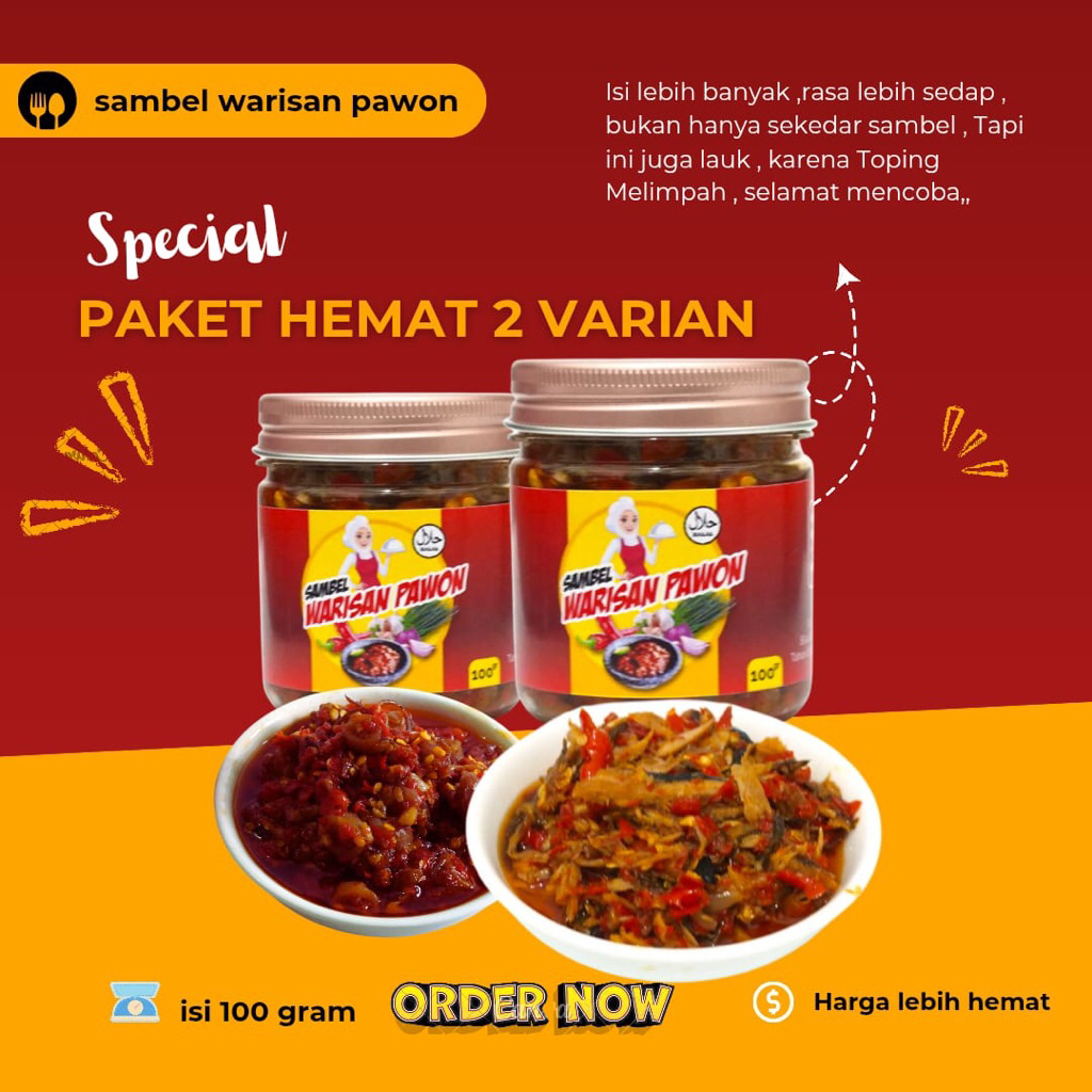

Sambal Warisan pawon- paket Hemat 2 Sambal cumi sambal cakalang Asap Varian 100gram