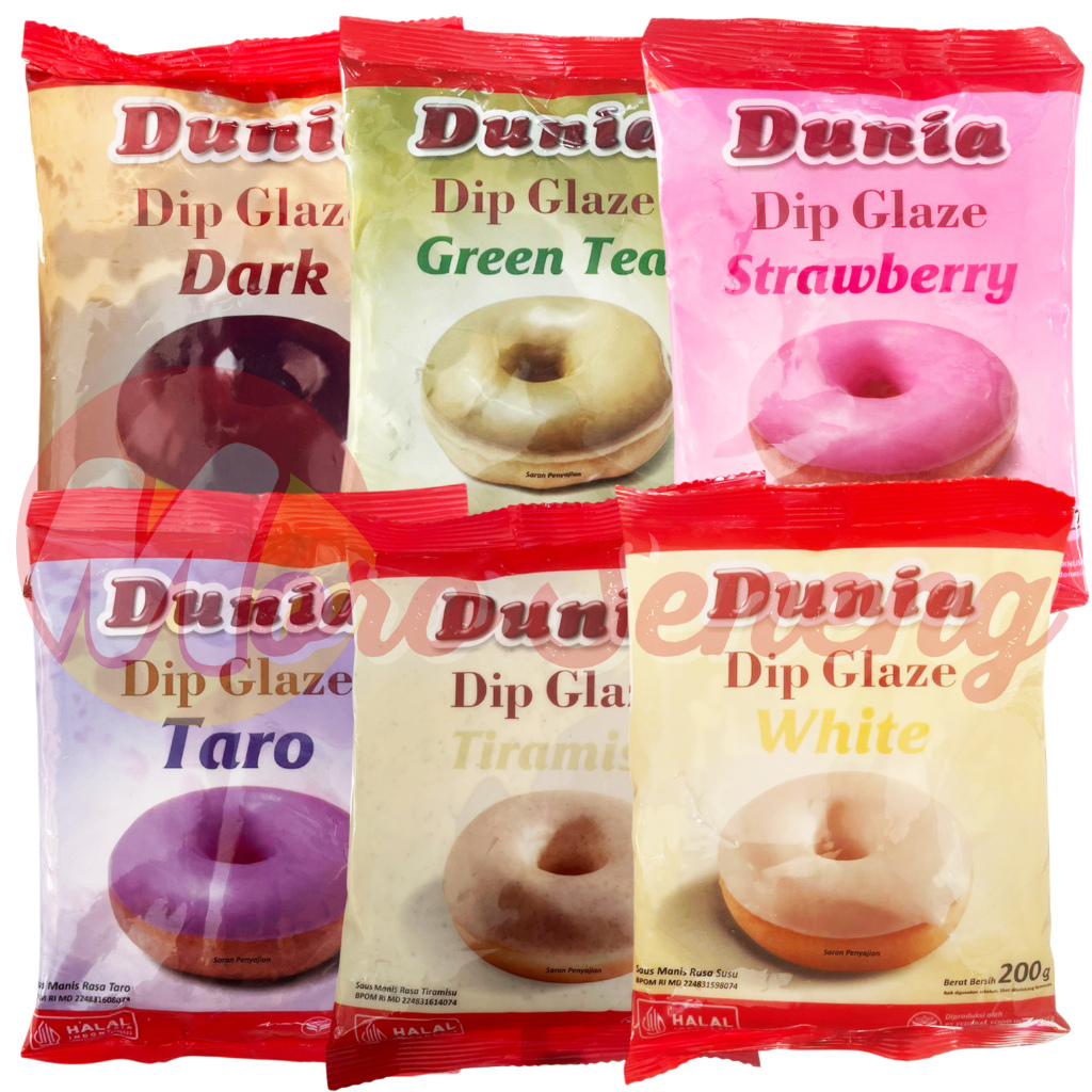 

Dunia Glaze 200 gr Donat 200gr Dark Green Tea Strawberry Taro Tiramisu Vanila
