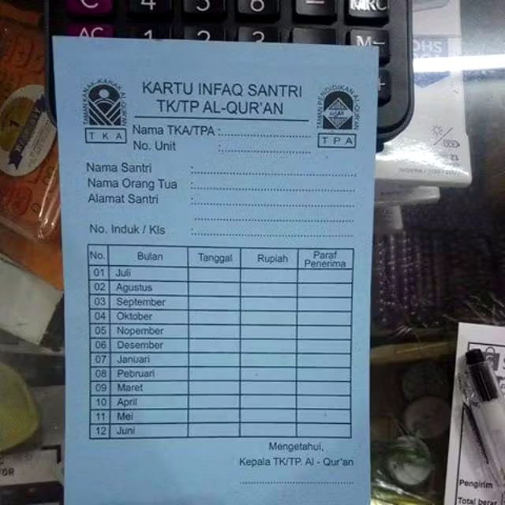 

Kartu Iuran Santri TKA TPA