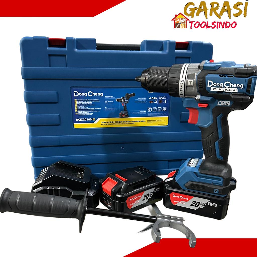 DONG CHENG DCJZ20160i cordless hammer drill brushless 20V 2 baterei bor tembok batre dongcheng