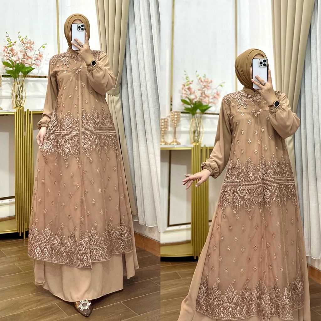 Nura Collection Official - Gamis Lidya Brukat - Baju Gamis Wanita Model Terbaru Bahan Ceruty Mix Bro