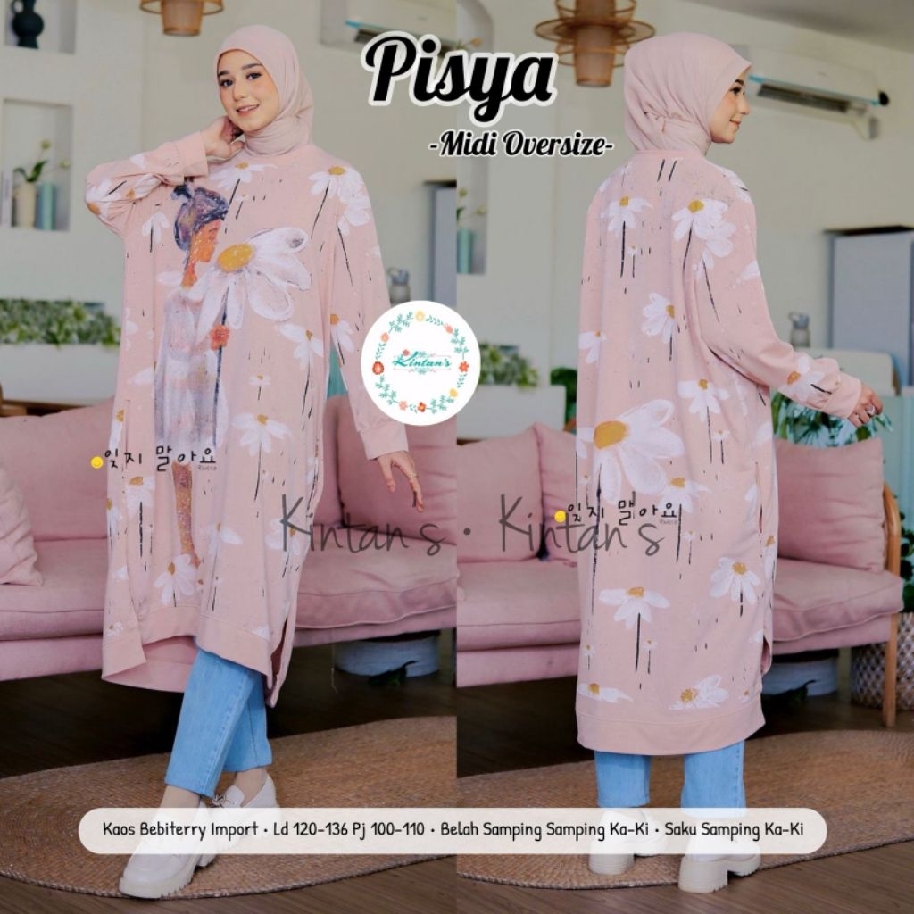 Pisya Midi Oversize - Kaos Wanita Jumbo  - Kaos Oversize - Kaos Babyterry Import by Kintans