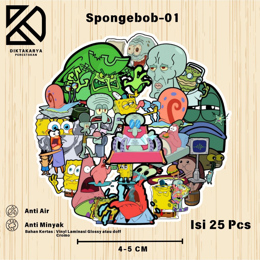 

Stiker Anime Spongebob-01 Paper Vinyl, Cromo Dekorasi Laptop, Koper, Tumbler DIY