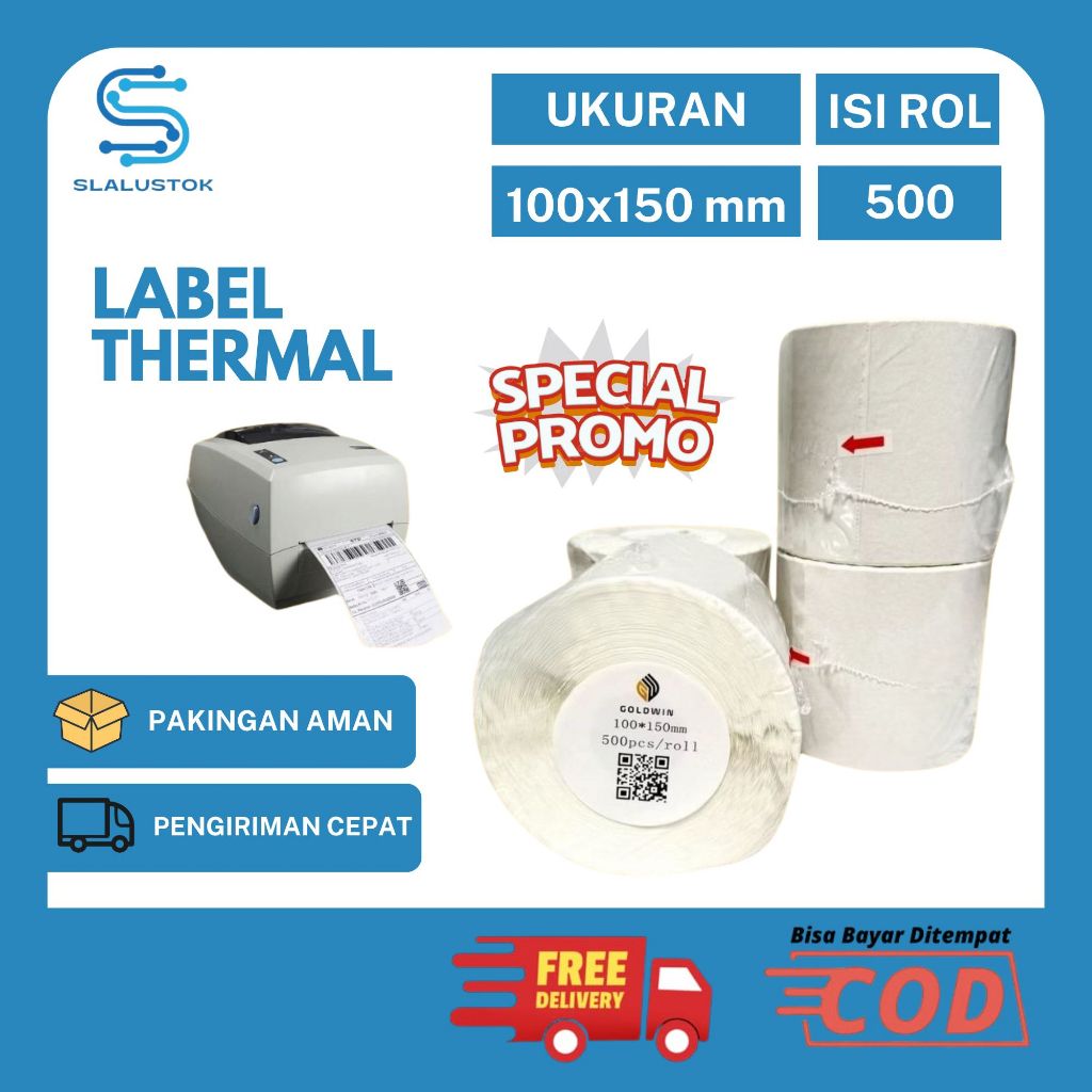 

Label Barcode 100x150MM Goldwin Kertas Sticker Thermal Resi ISI 500 Lembar