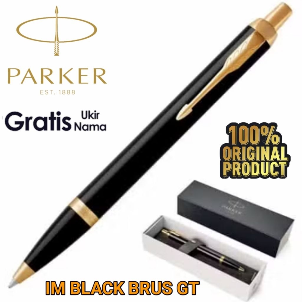 

Ballpoint Mewah Pulpen Parker IM Black Gold Trim Clik Action Gratis Grafir Nama