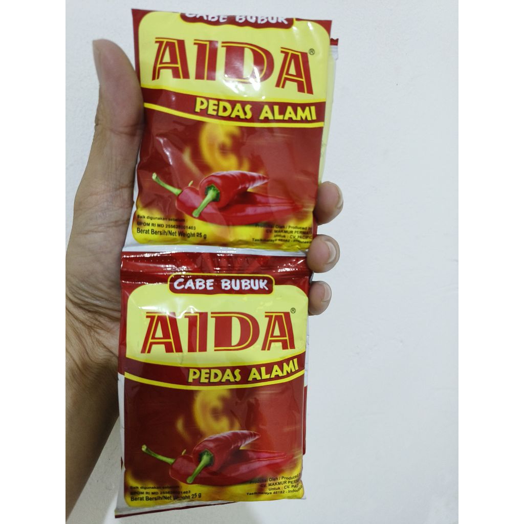 

Cabe Bubuk Aida Pedas Alami Kemasan 1 Renceng isi 10 Sachet