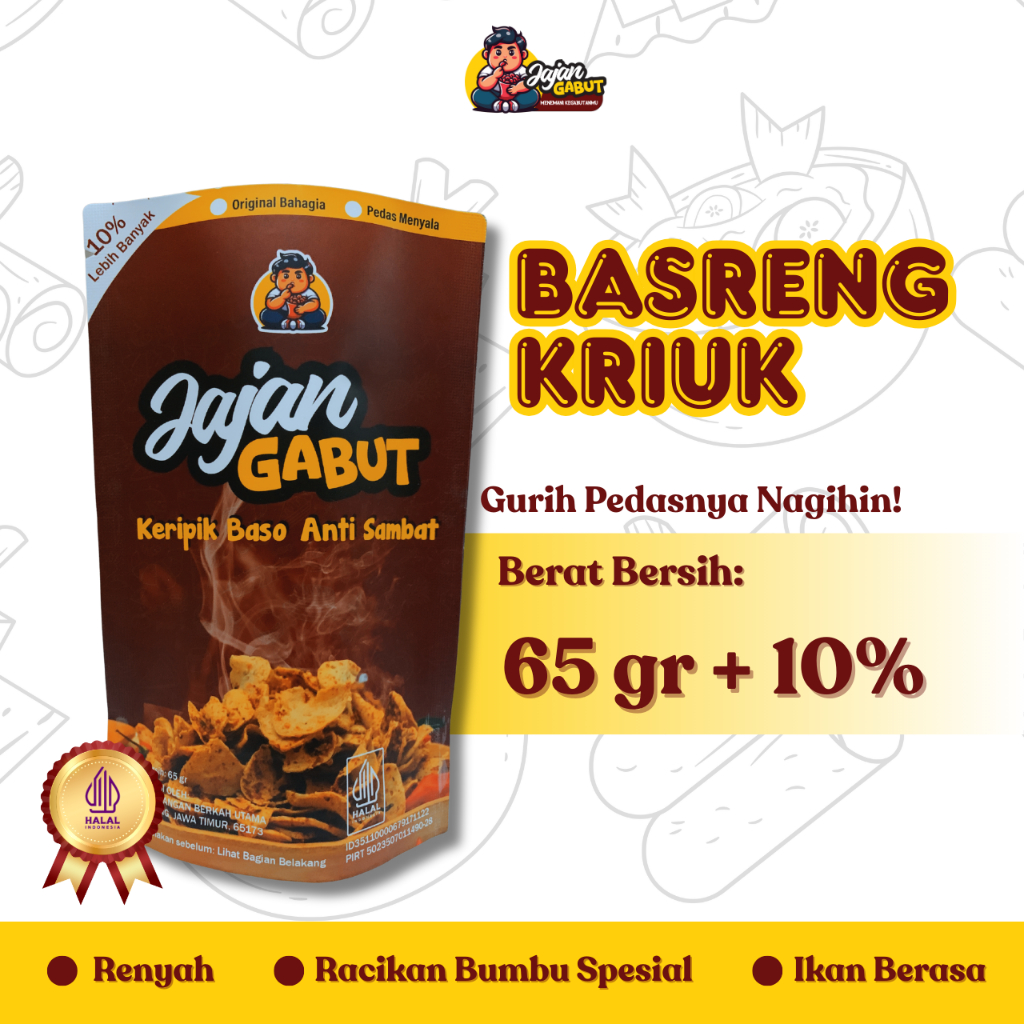 

KRIPIK BASO JAJAN GABUT ORI+PEDAS NIKMAT 65 GR