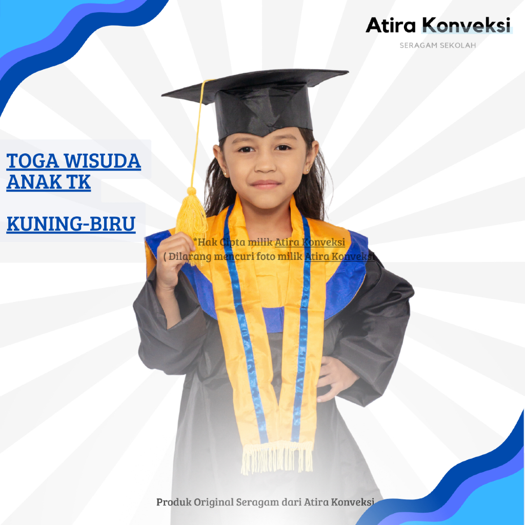 BAJU TOGA WISUDA ANAK TK - KUNING BIRU