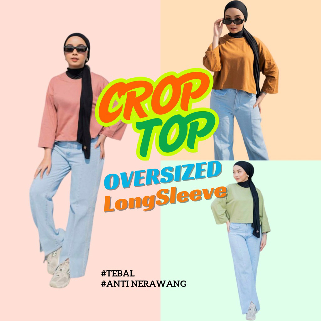 KAOS CROPTOP OVERSIZED LENGAN PANJANG - HIJAB FRIENDLY
