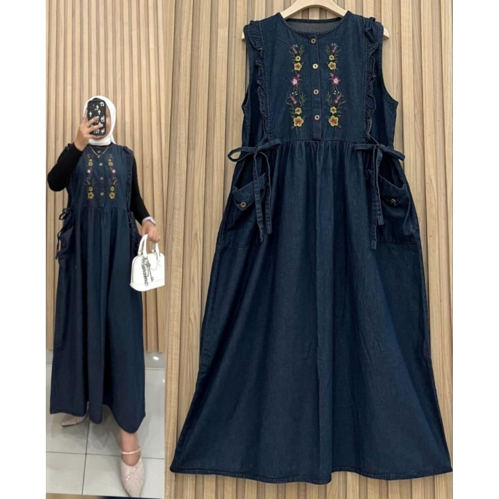 Nafesa Midi Dress Jeans Wanita Overall