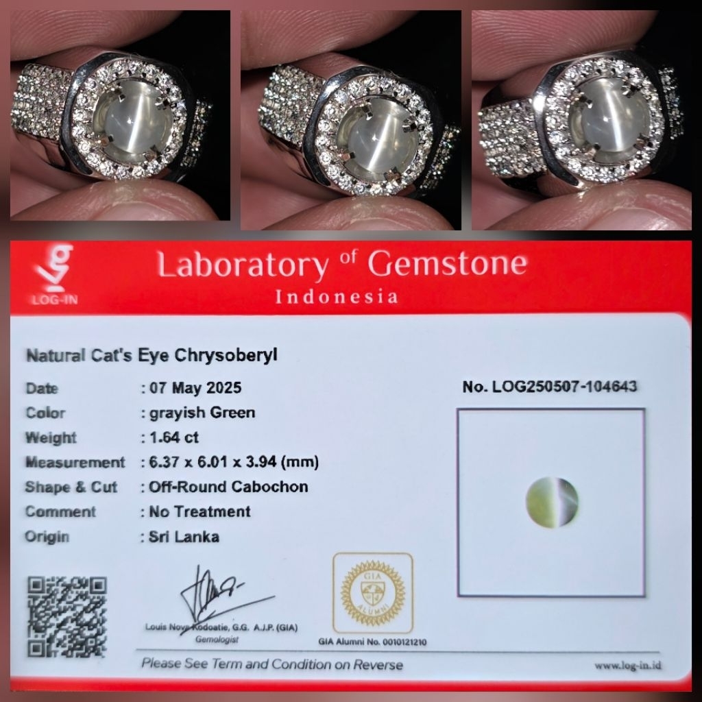 Batu Cat Eye Chrysoberyl Ceylon Srilanka Memo 1.64 crt