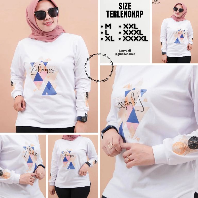 KODE P52P Kaos Wanita Zolaqu Original Tshirt Putih Segbi New Lengan Panjang Atasan Muslimah Katun Ko
