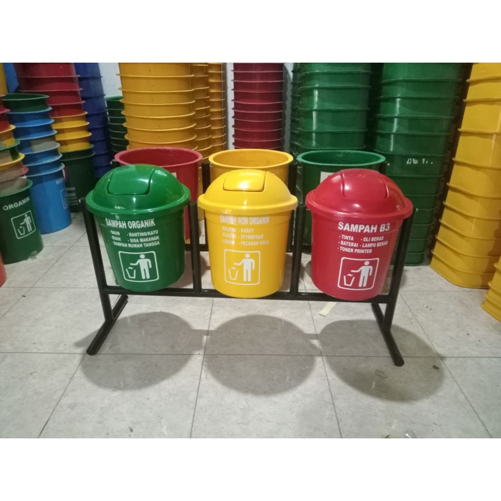 tempat sampah fiberglass 3in1 kapasitas 30L, tempat sampah, tempat sampah outdor