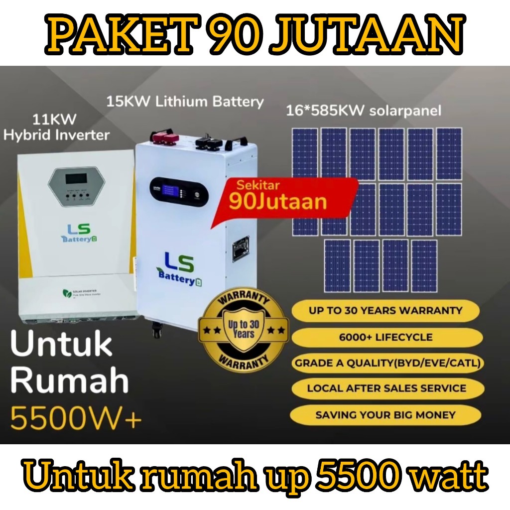 PLTS 5500+ WATT, PAKET PLTS RUMAH, PLTS RUMAH 5500 WATT, PAKET PLTS ON GRID, PAKET PLTS OFF GRID