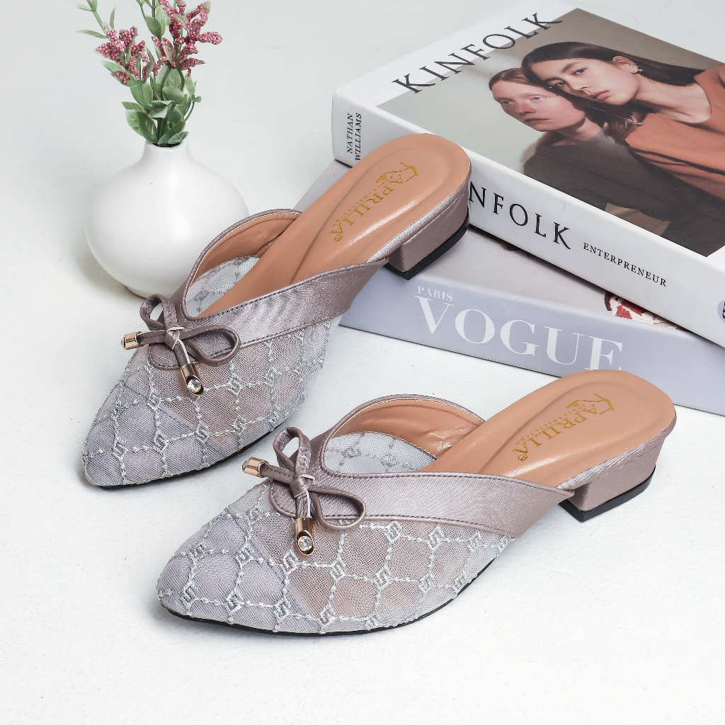 Aprilia sepatu sandal brukat pesta wanita hak tahu 3cm-sandal bustong brukat kondangan-sendal slop w