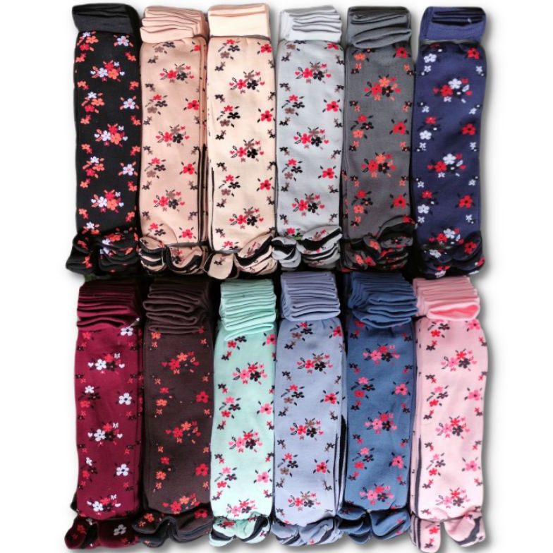KODE G42J 1 Lusin Kaos Kaki Jempol Nilon Muslimah Motif Bunga Lusinan