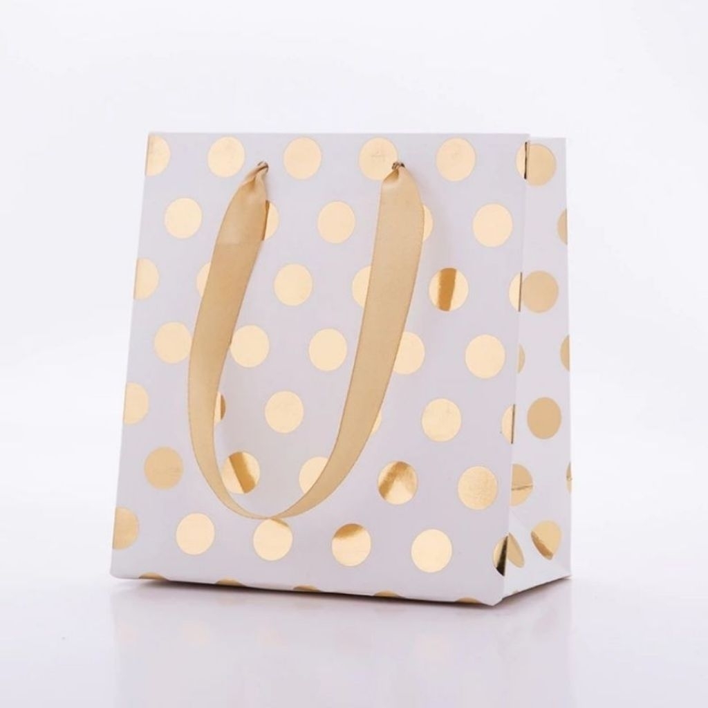 

Paperbag simple motif Polkadot Silver dan Gold / Tas kado mini simple motif polkadot Hampers goodiebag souvenir ala korea simplel elegant,estetik.