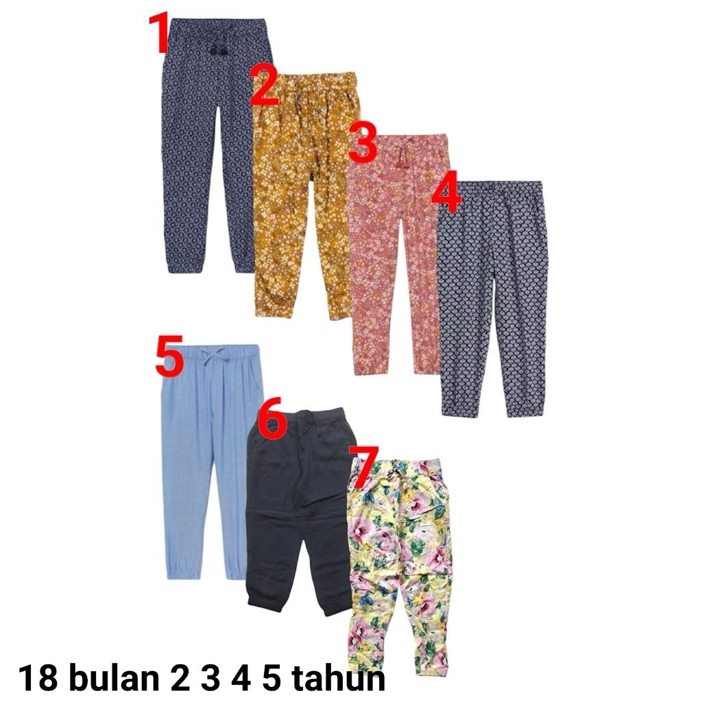 Celana Jogger anak bayi perempuan HM 18 bulan 2 3 4 5 tahun rayon viscose bunga polos