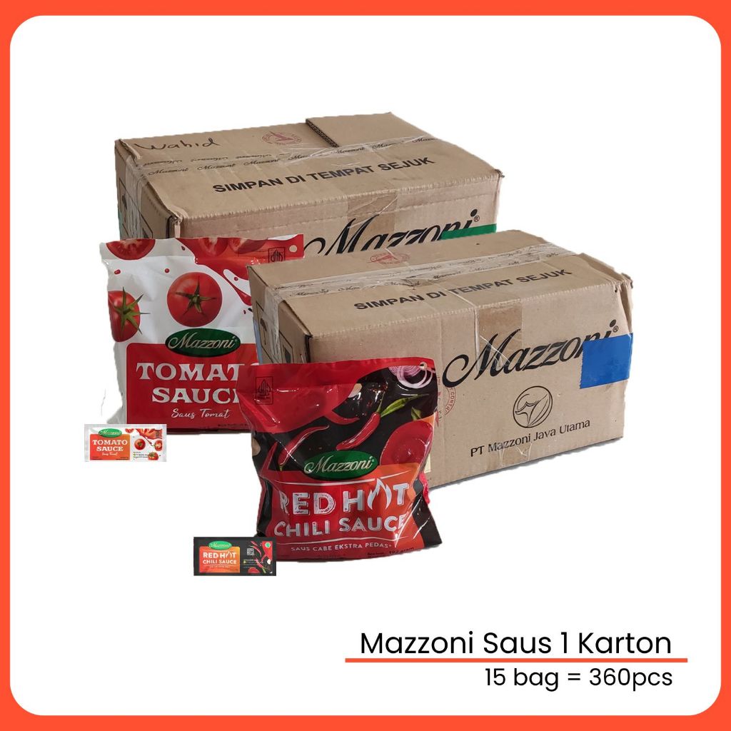 

Mazzoni Saus Sambal / Tomat 1 Karton Dus Red Hot Chilli Tomato Sauce 360 pcs