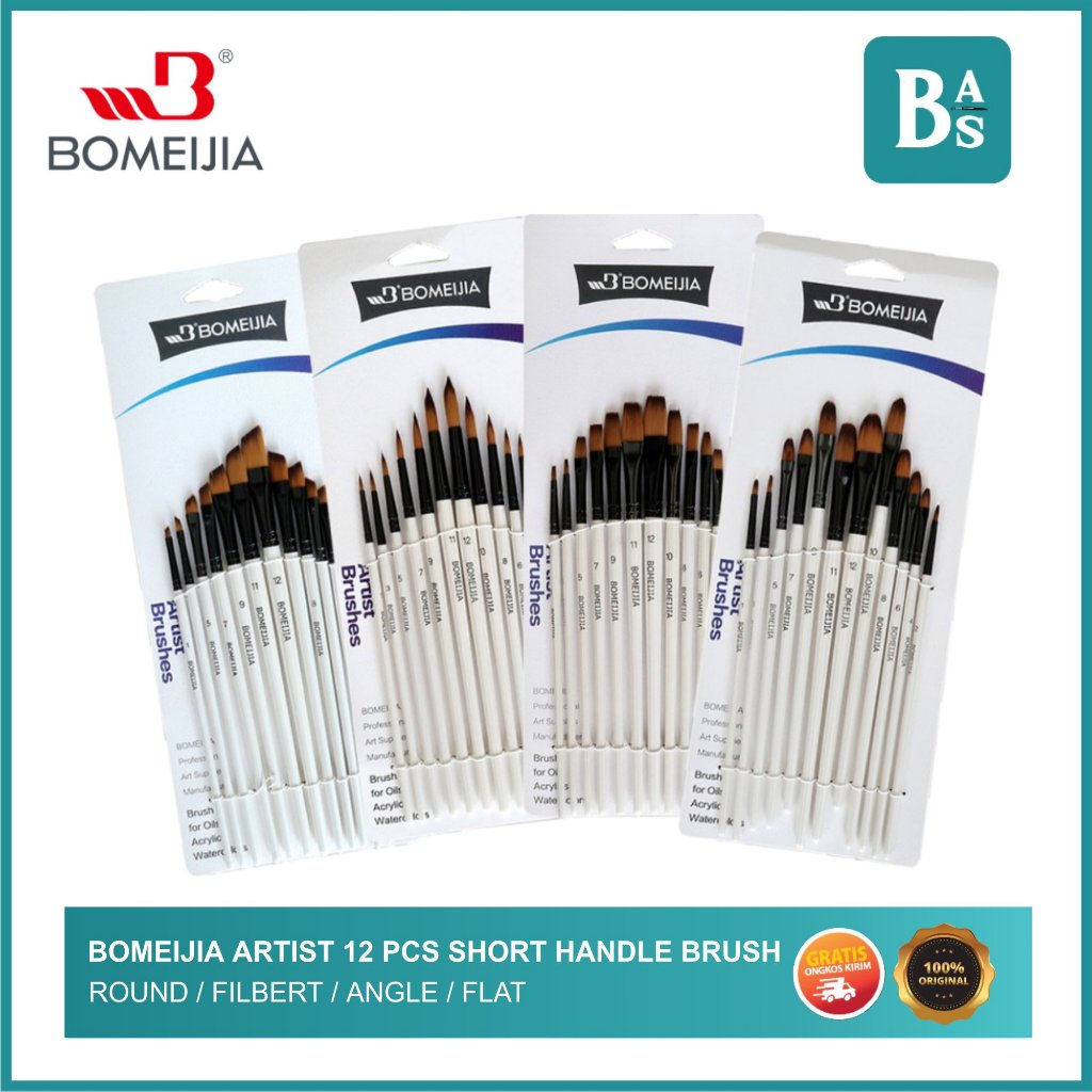 

Bomeijia - Kuas Lukis Artist 1 Set isi 12 pcs - Round / Filbert / Angle / Flat - Bali Art Supplies