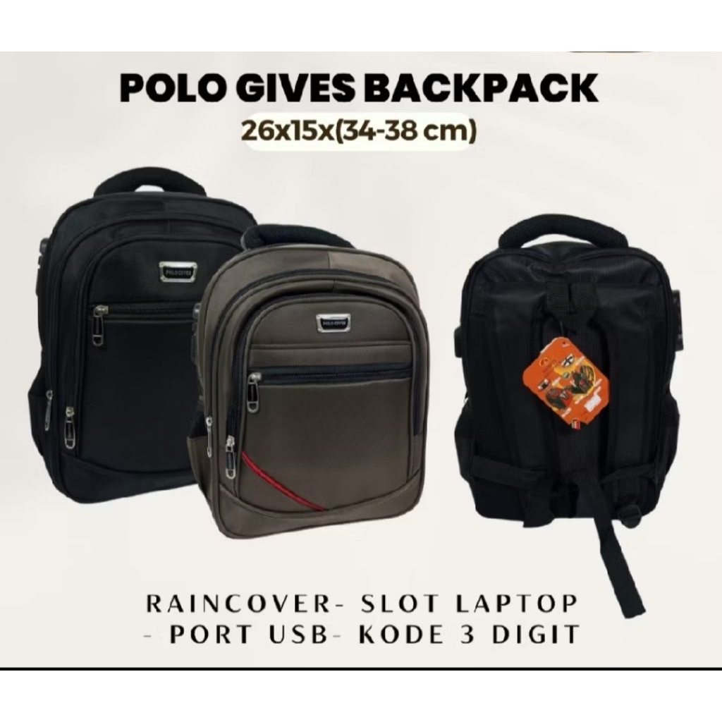 TERLARISBACKPACK RANSEL LAPTOP TAS PRIA POLO GIVES TAS PUNGGUNG PRIA