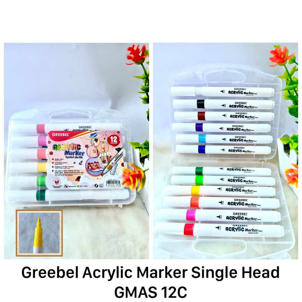 

GREEBEL Acrylic Marker Single Head GMAS 12c/Spidol Acrylic 12 warna/Spidol warna warni/Marker drawing pen 12c