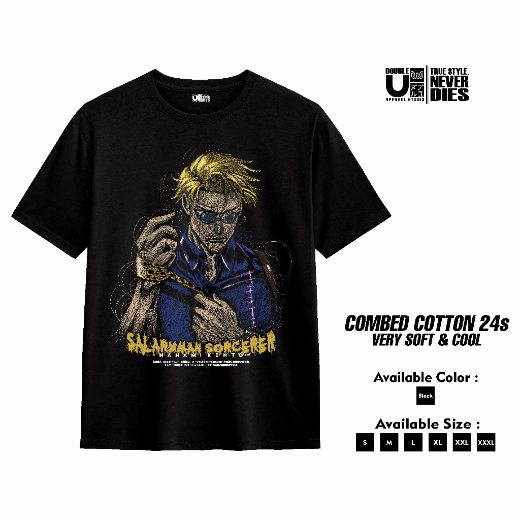 Double U Apparel Tshirt Jujutsu Kaizen Nanami Kento - Kaos T shirt Hitam Scribbel JK03