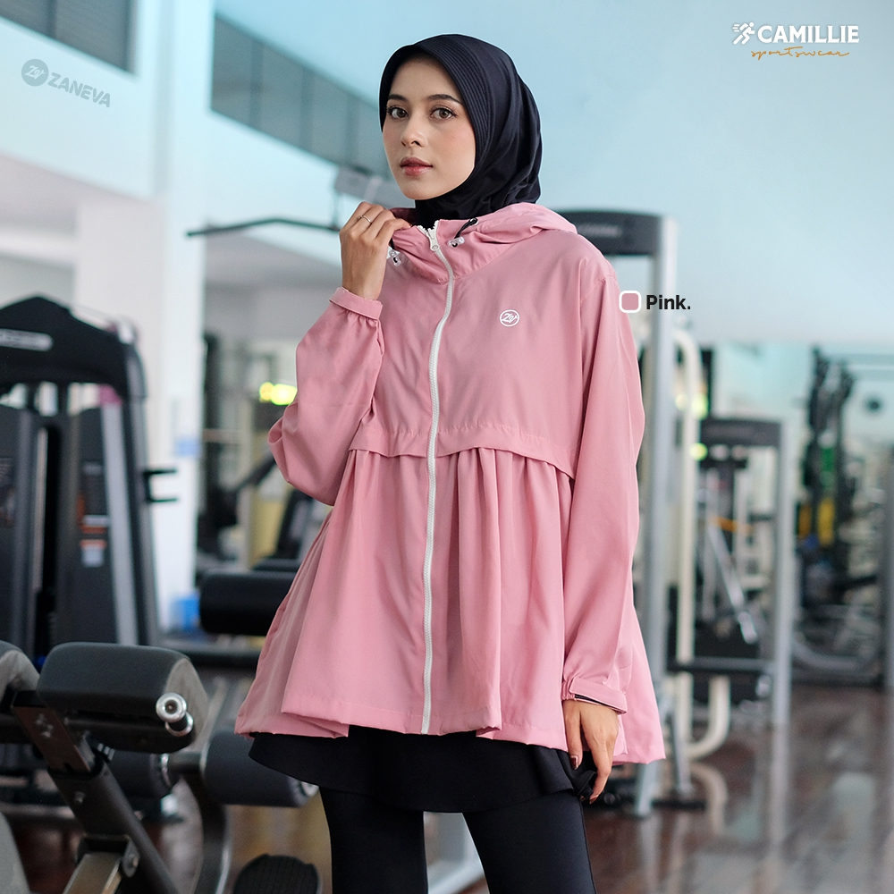 ZANEVA SPORTWEAR - Camillie Pink Jaket Hoodie Wanita Muslimah – Outfit Olahraga Syari Kekinian
