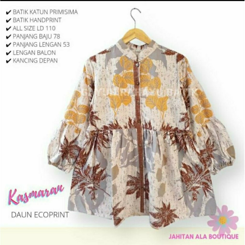 Blus Kasmaran Daun Ecoprint Batik Solo Blus Batik Wanita
