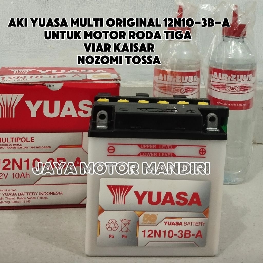 YUASA MULTI ORIGINAL AKI BASAH 12N10-3B-A Untuk Motor Roda Tiga Viar Kaisar Nozomi Tossa dll