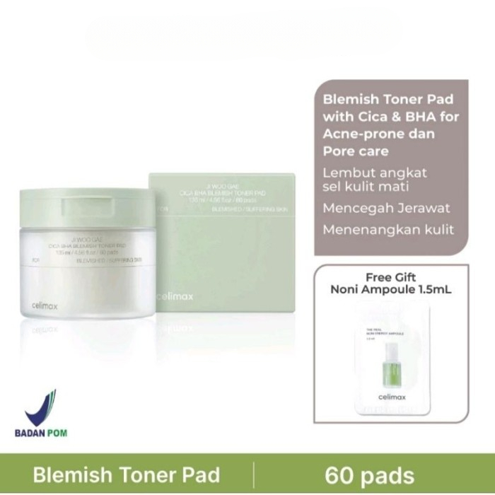 Skincare Celimax Ji Woo Gae Cica BHA Blemish Toner Pad Korea Skincare Pad Perawatan Wajah Toner