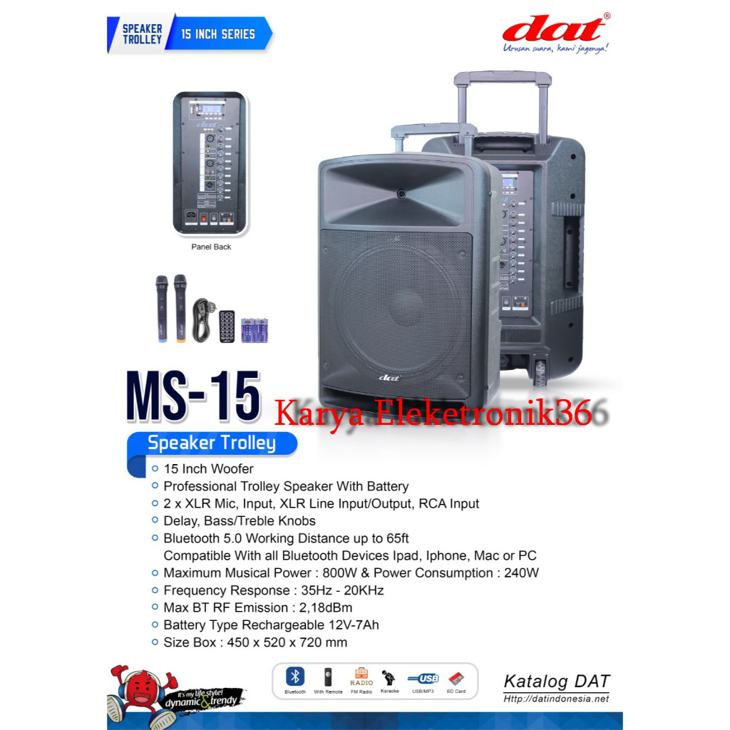 Speaker Portable Dat  15 Inch  Dat Ms15 / Ms-15 Ms / MS15 15 Original DAT