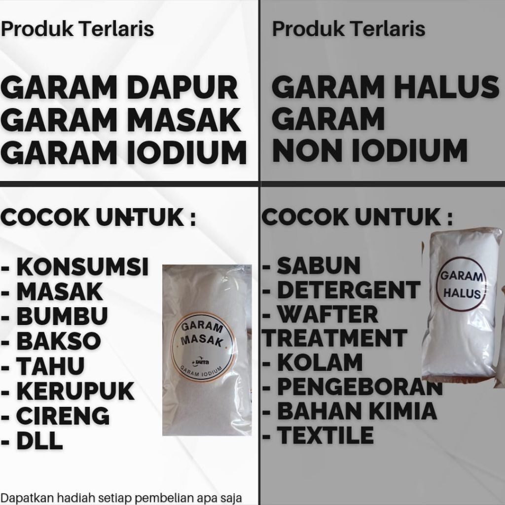 

GARAM HALUS 1KG - GARAM DAPUR 1KG - GARAM MASAK - GARAM - GARAM NON IODIUM - GARAM KONSUMSI - GARAM HALUS - GARA M DEBU - GARAM TEPUNG - GARAM BUMBU - GARAM IODIUM - GARAM - GARAM - GARAM HALUS - GARAM HALUS