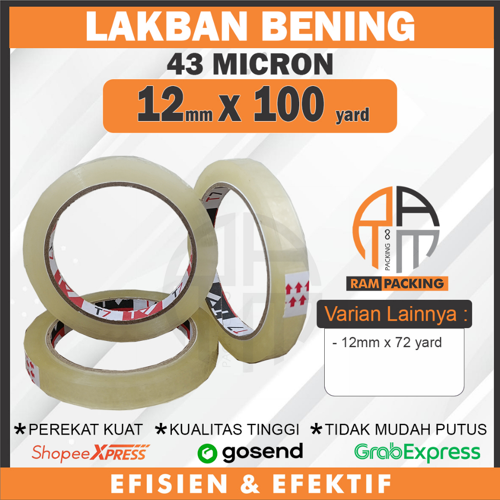 

1 PCS Selotip Bening 1/2 inch 12mm x 100 Yard 43 Micron KUAT EKONOMIS