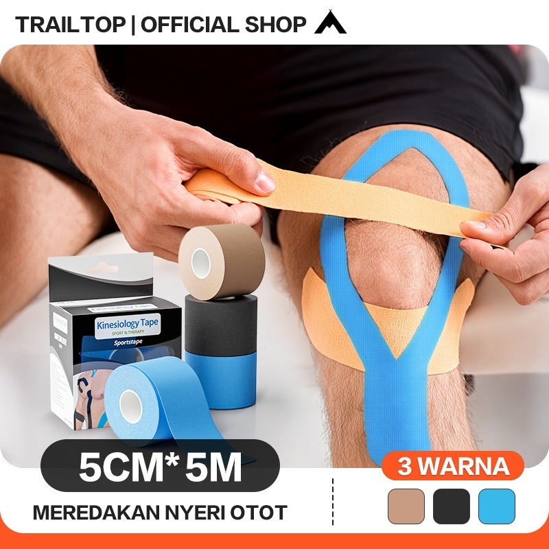 TrailTop Kinesiology Tape 5cm x 5m Kinesio Tape Tahan Air Taping Olahraga Untuk Cedera & Pemulihan