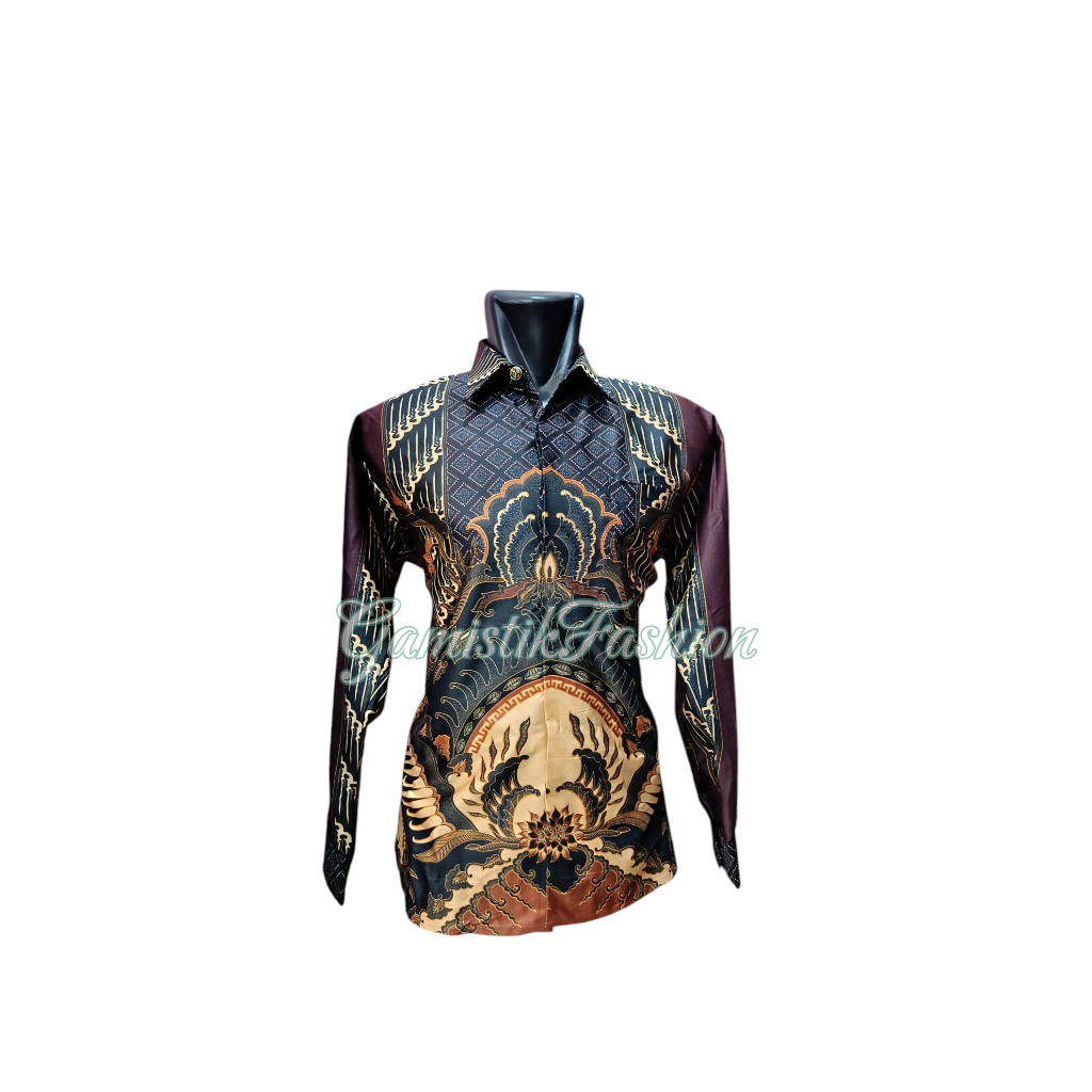 Kemeja Batik Pria Lengan Panjang Bahan Semi Sutra.