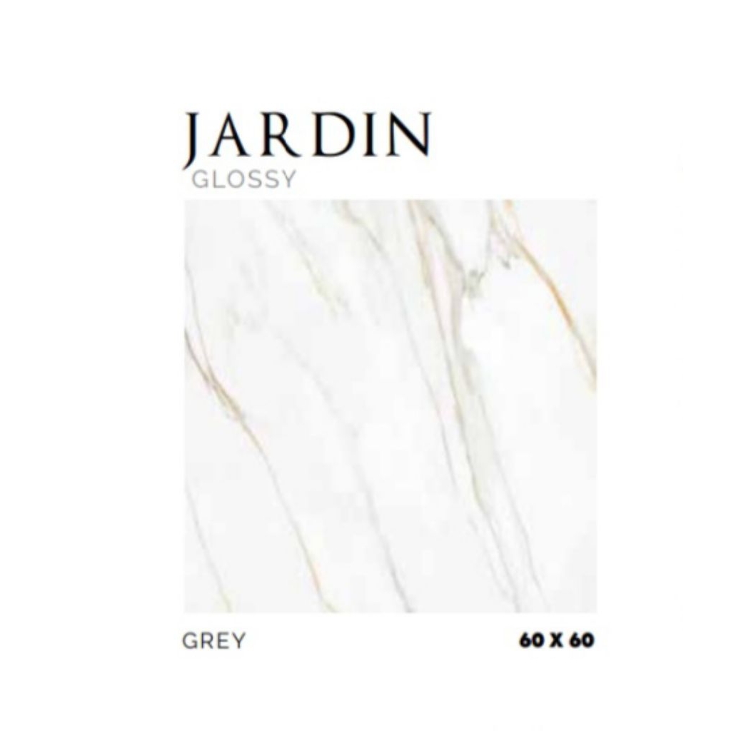 KERAMIK MERK PLATINUM TIPE JARDIN GREY UKURAN 60X60 WARNA LATAR PUTIH CORAK MOTIF WARNA ABU PERMUKAA
