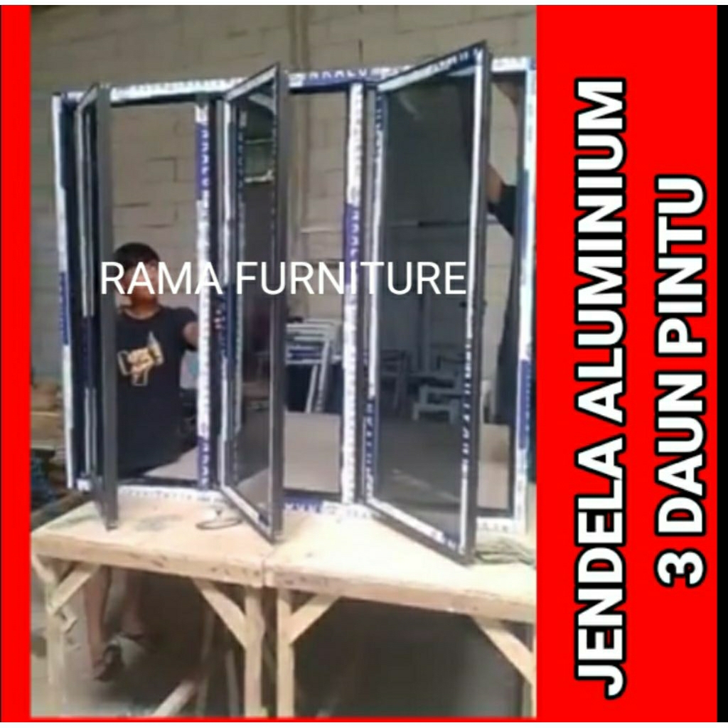 L100 x 150/ 120x150/150x150 JENDELA ALUMINIUM 3 DAUN PINTU SUDAH SAMA KUSENNYA