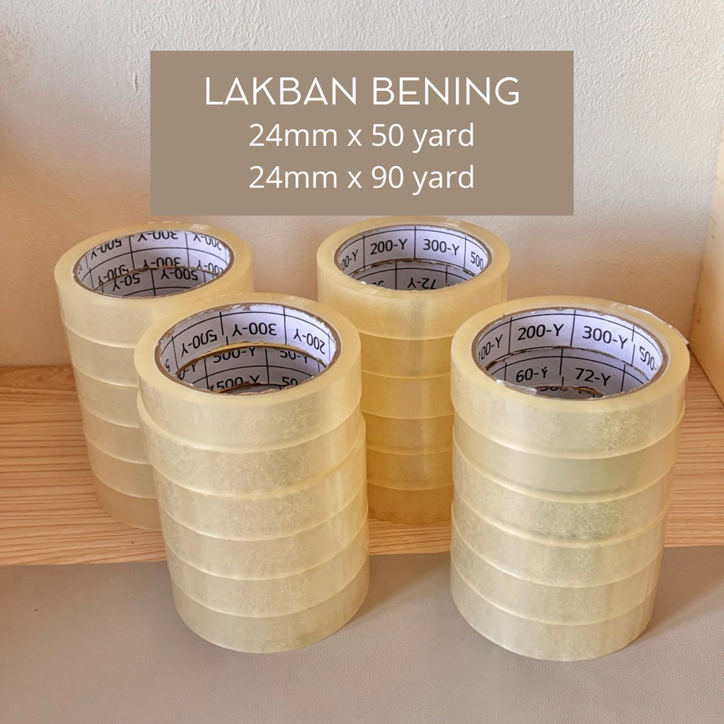 

Lakban Bening isolasi 1 Inch Inci 1" 24mm (24mm x 50 yard) (24mm x 90yard) OPP bening plakban atk tape perekat kiat solatip online shop