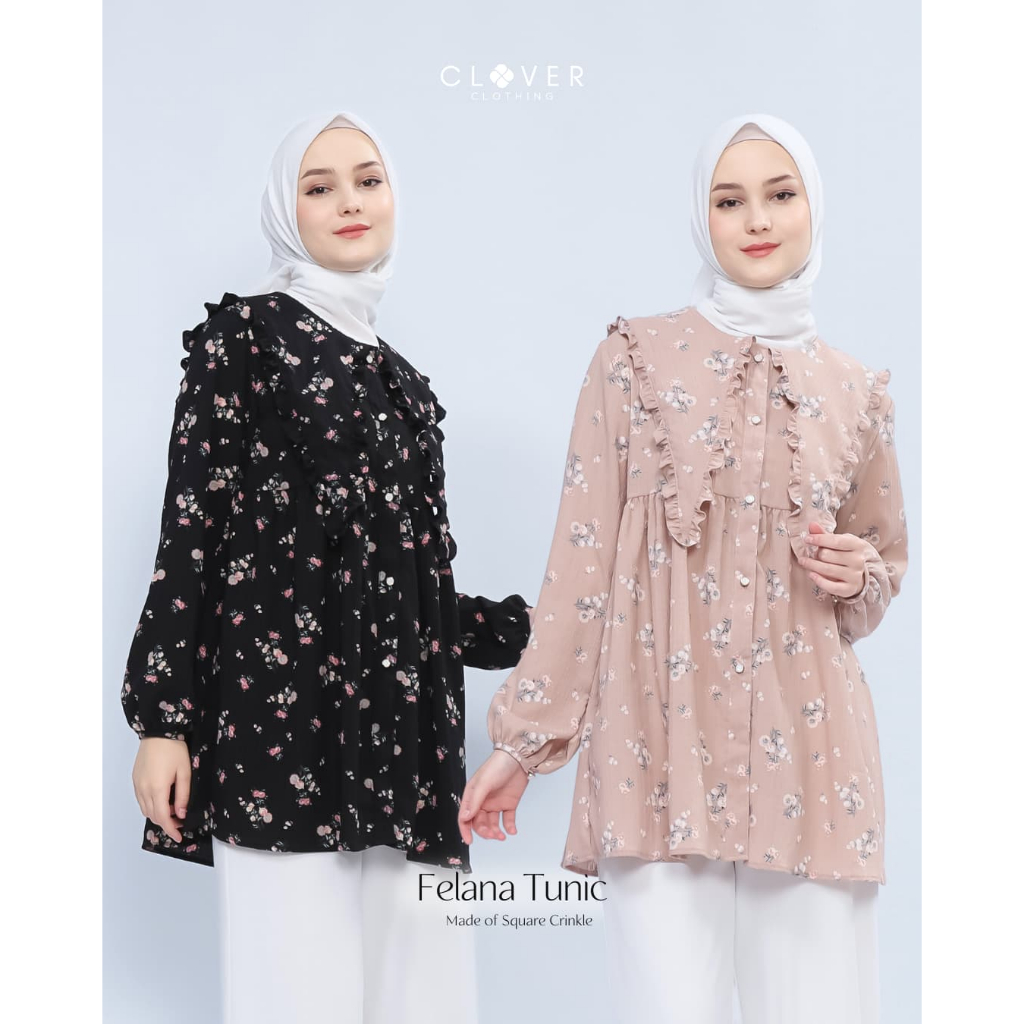 Tunic Wanita Felana by Clover Clothing Motif Bunga Busui Friendly Square Crinkle Premium