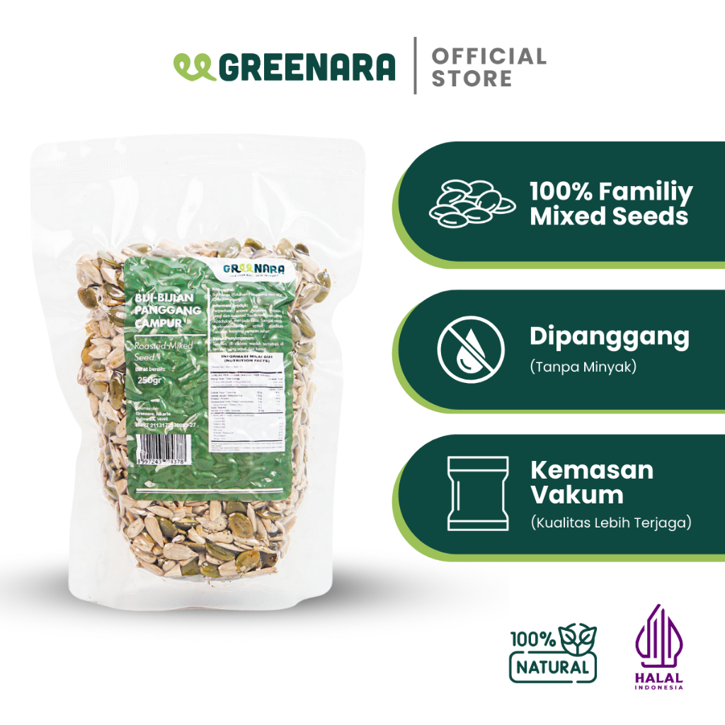 

Greenara Roasted Seed Mix 250gr (Sunflower, Pumpkin Seed) / Biji Panggang Kuaci & Biji Labu