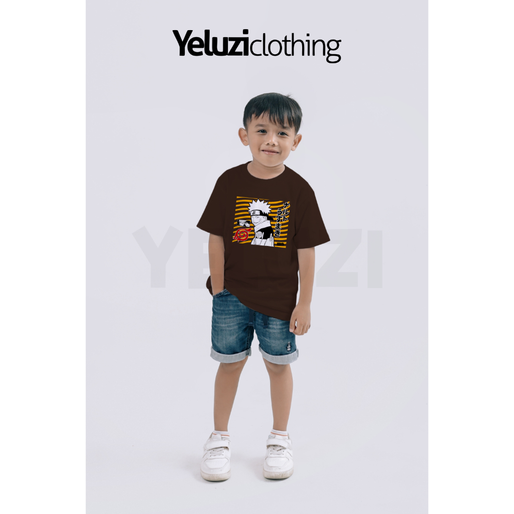 Kaos Oblong Anak Laki-Laki - Naruto - Coklat Tua - Katun 24s - YELUZI