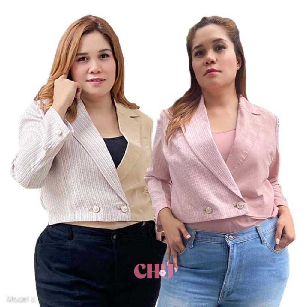 CHU - Arunika Crop Blazer bahan Tweed + Linen Premium | Jas Big Size / Plus Size / Oversize