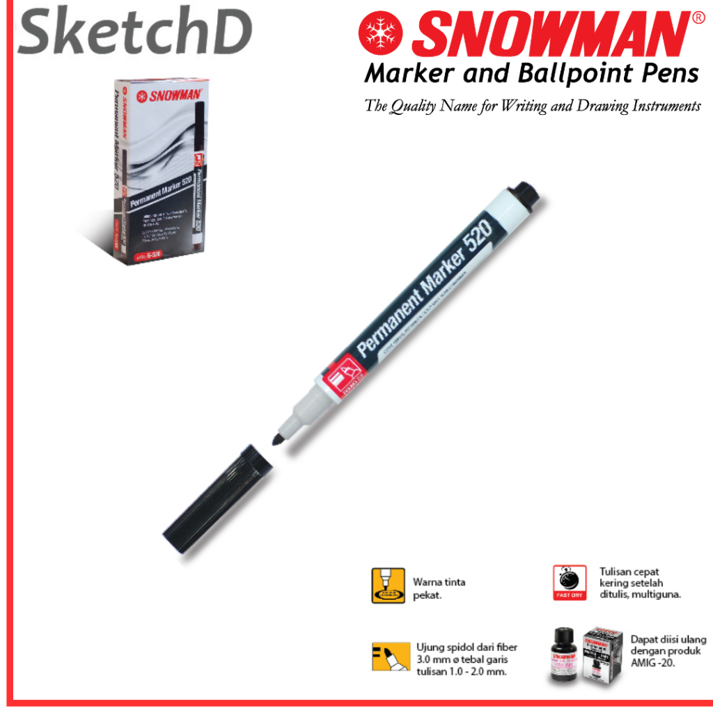 

Spidol Hitam Permanen 520 Snowman Permanent Black Marker B 520