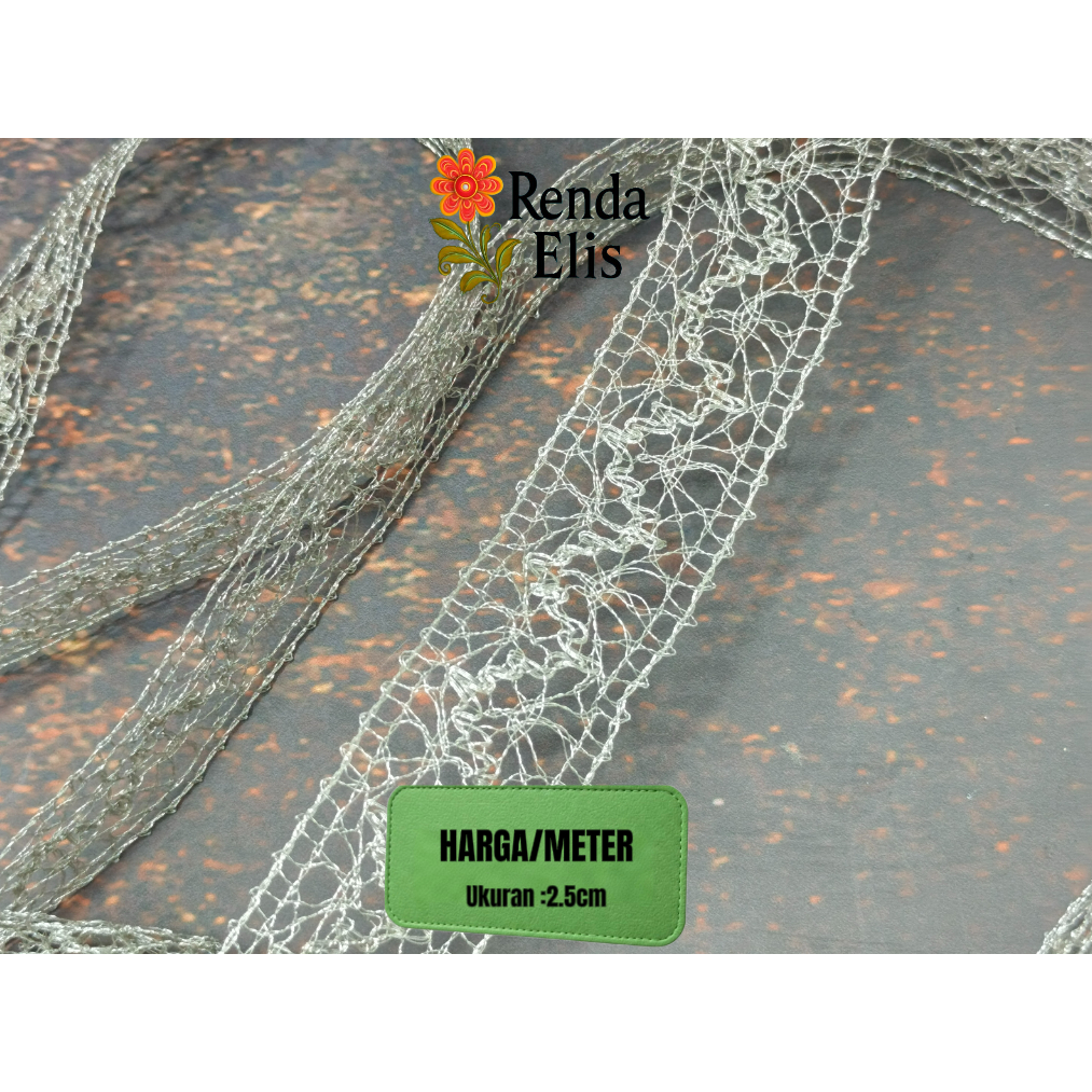 renda jaring _ renda kotak _ renda kado _ renda silver  1.500/meter (100CM) VARIASI 0043