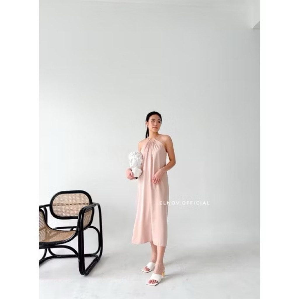 AURELY DRESS - Dress Pantai / Dress Wanita / Dress Kondangan / Dress Maroon / Dress Hitam / Halter D