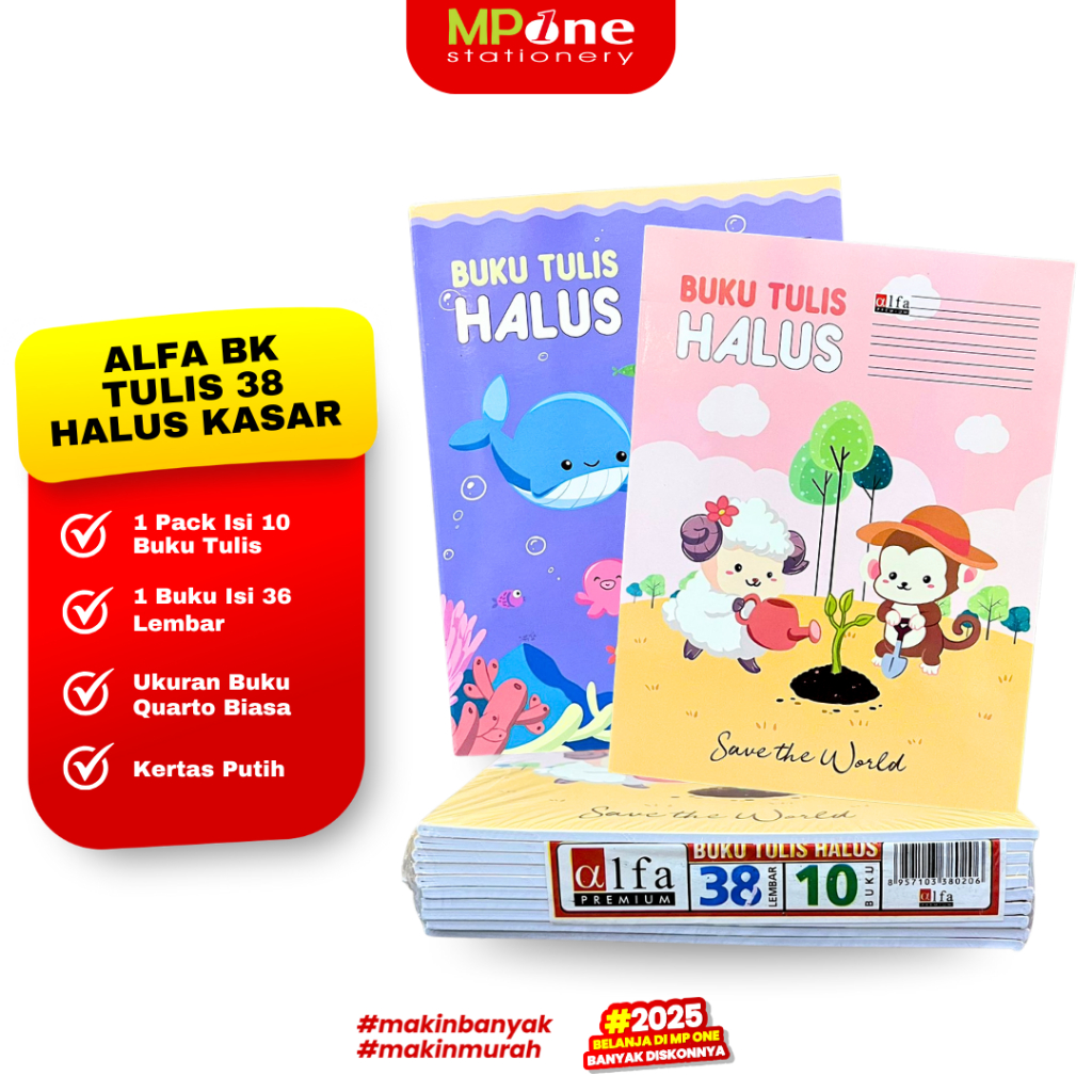 

(1 PACK) Alfa Buku Tulis Halus Kasar 38 Lembar / Buku Tulis Menulis Latin Anak Isi 38Lembar @10PCS ALFA