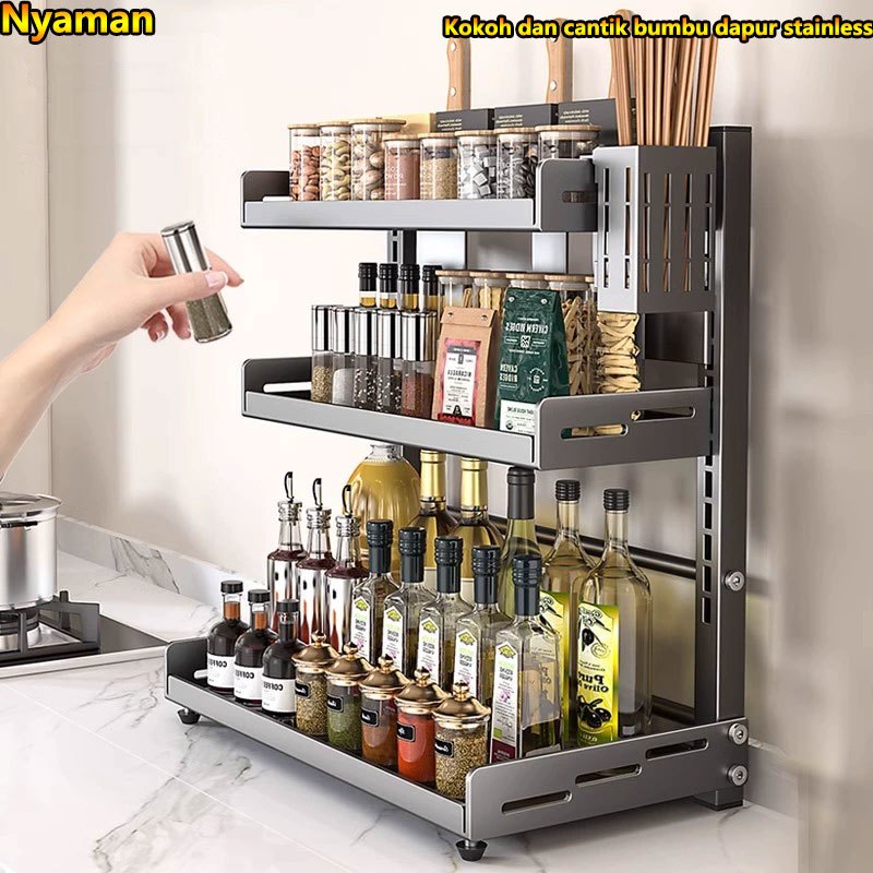 Rak Bumbu Dapur Rak Penyimpanan Dapur Rak Bumbu Rak Dapur 2 Susun 3 Tingkat Rak Botol Bumbu Dapur